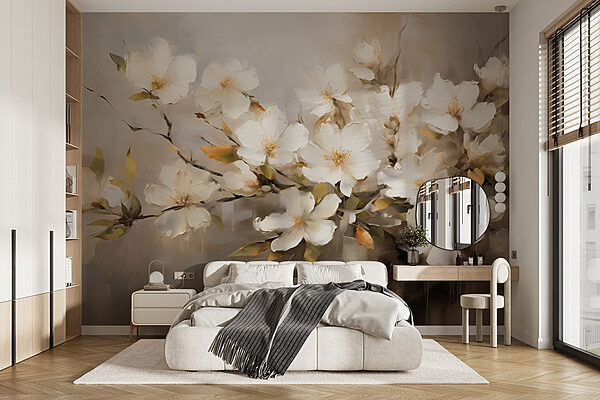 Pintura de flores brancas Papel de parede Pintura de flores brancas