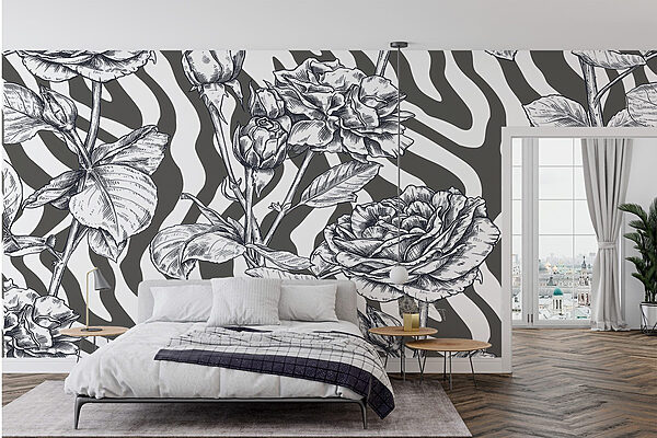 Desenho a preto e branco de rosas Papel de parede Desenho a preto e branco de rosas
