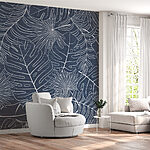 Papel de parede Padrão de folhas sobre um fundo azul