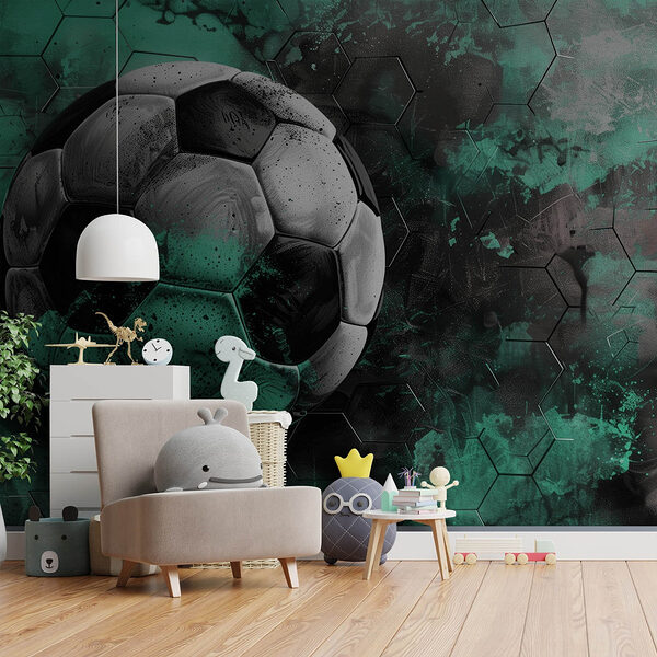 Papel de parede Papel de parede Bola de futebol sobre um fundo verde e preto (REF: w08618)