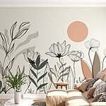 Papel de parede Desenho de flores e folhas