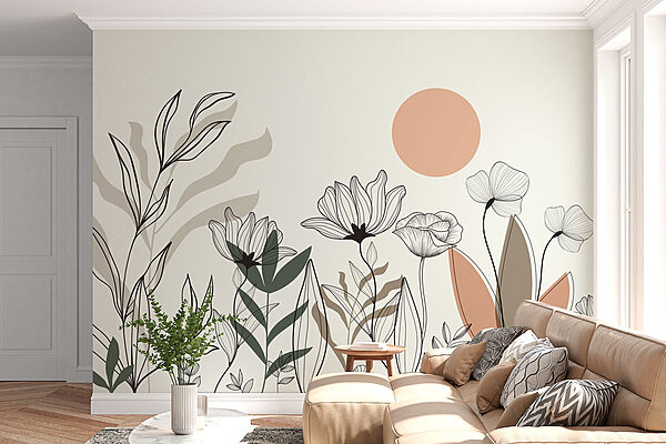 Desenho de flores e folhas Papel de parede Desenho de flores e folhas