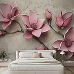 Papel de parede Grupo de flores cor-de-rosa numa superfície branca