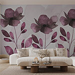 Papel de parede Flores e folhas roxas