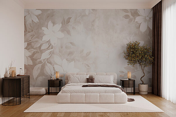 Padrão floral branco e cinzento Papel de parede Padrão floral branco e cinzento