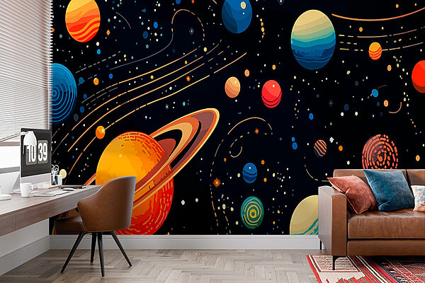 Planetas e estrelas coloridos Papel de parede Planetas e estrelas coloridos