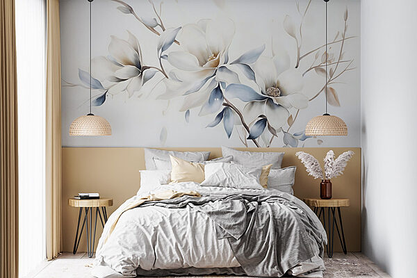 Pintura de flores sobre um fundo branco Papel de parede Pintura de flores sobre um fundo branco