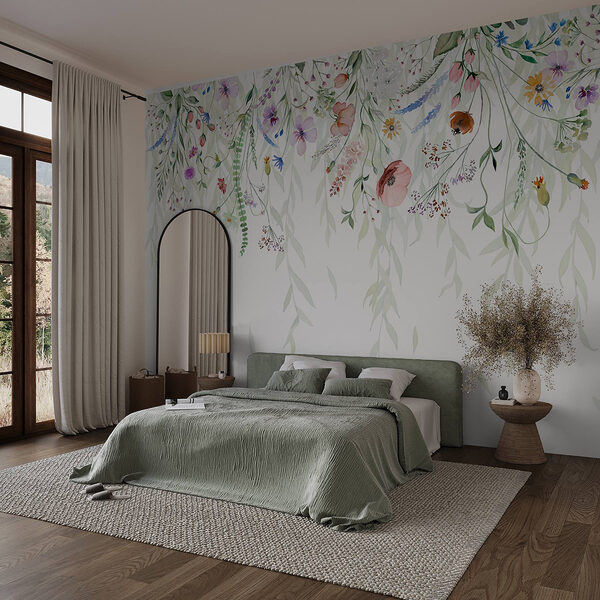 Pintura a aguarela de flores e folhas Papel de parede Pintura a aguarela de flores e folhas