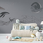 Papel de parede Desenho de uma baleia sobre um fundo cinzento