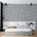 Papel de parede Fundo cinzento com flores e folhas brancas