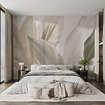 Papel de parede Folhas suaves em tons neutros.