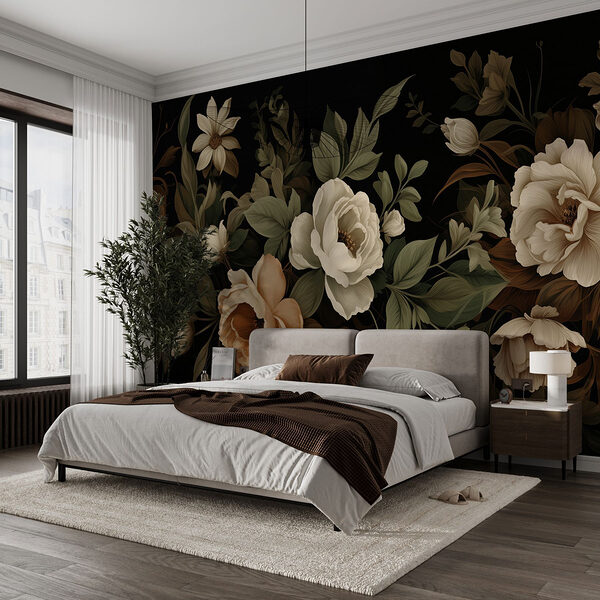 Arranjo floral elegante num fundo escuro Papel de parede Arranjo floral elegante num fundo escuro