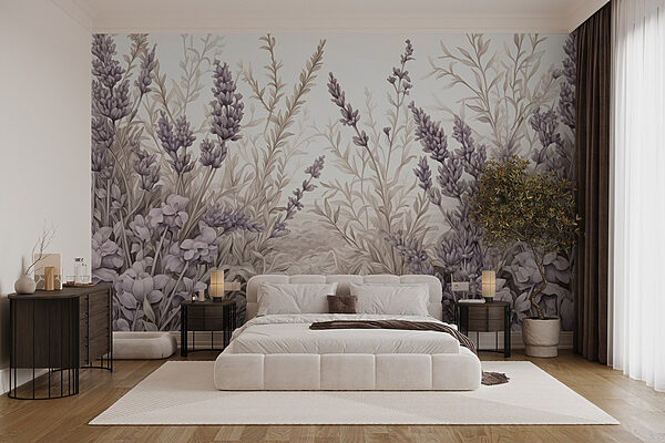 Campos de lavanda em tons suaves Papel de parede Campos de lavanda em tons suaves