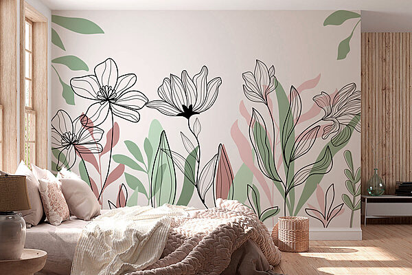 Linha de flores e folhas Papel de parede Linha de flores e folhas