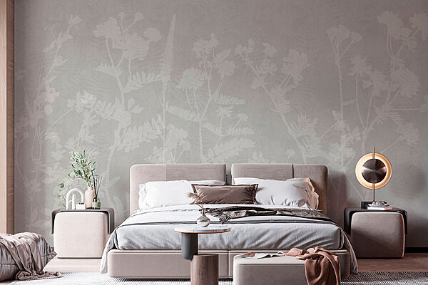Padrão floral branco sobre um fundo cinzento Papel de parede Padrão floral branco sobre um fundo cinzento