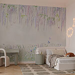 Papel de parede Pintura de flores e borboletas