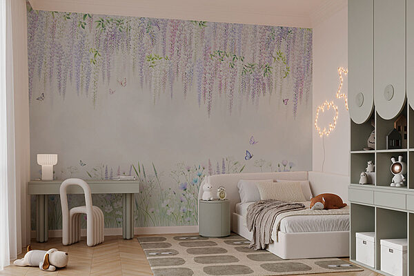Pintura de flores e borboletas Papel de parede Pintura de flores e borboletas