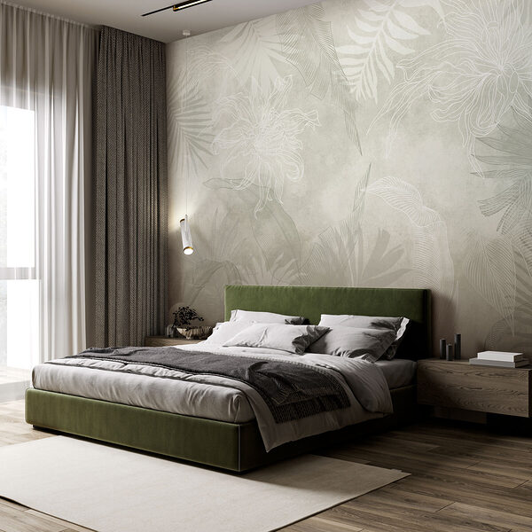 Padrão floral branco e cinzento Papel de parede Padrão floral branco e cinzento