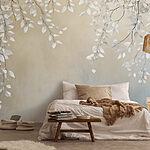 Papel de parede Folhas brancas num ramo