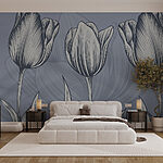 Papel de parede Linha de flores sobre um fundo azul