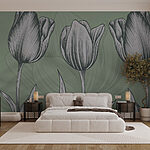 Papel de parede Linha de flores sobre um fundo verde