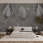 Papel de parede Linha de flores com folhas