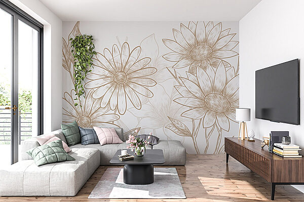 Desenho de flores sobre um fundo branco Papel de parede Desenho de flores sobre um fundo branco