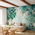 Papel de parede Pintura de plantas e flores verdes