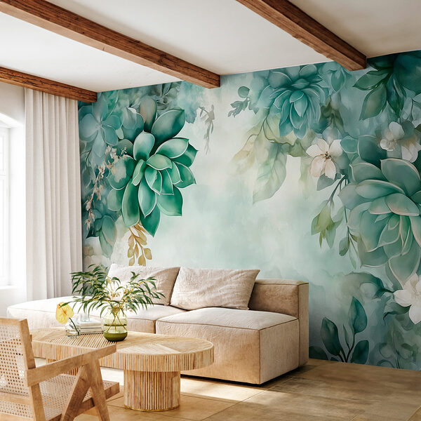 Pintura de plantas e flores verdes Papel de parede Pintura de plantas e flores verdes