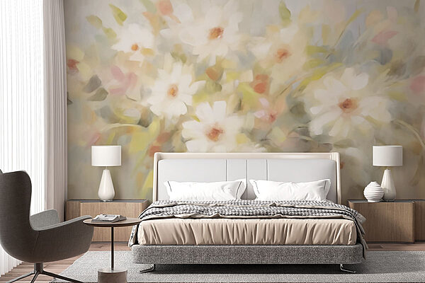 Pintura de flores brancas Papel de parede Pintura de flores brancas