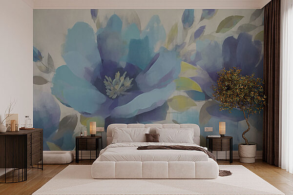 Pintura de flores e folhas Papel de parede Pintura de flores e folhas
