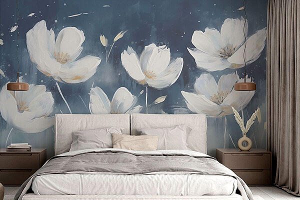 Pintura de flores brancas Papel de parede Pintura de flores brancas