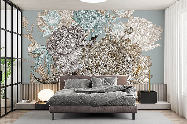 Bela ilustração floral em tons suaves Papel de parede Bela ilustração floral em tons suaves