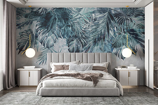 Folhas exuberantes em cores serenas Papel de parede Folhas exuberantes em cores serenas
