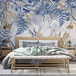 Papel de parede Padrão floral azul e branco