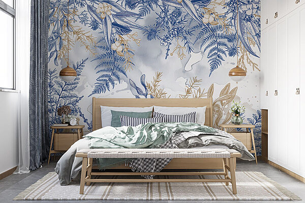 Padrão floral azul e branco Papel de parede Padrão floral azul e branco