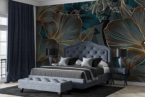 Padrão floral elegante com linhas finas Papel de parede Padrão floral elegante com linhas finas
