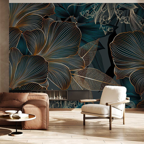 Papel de parede Padrão floral elegante com linhas finas