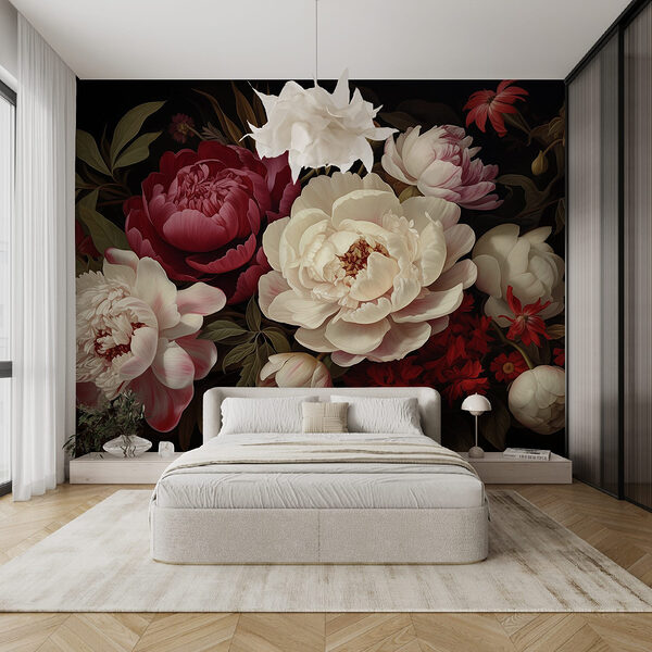 Pintura de flores sobre um fundo preto Papel de parede Pintura de flores sobre um fundo preto