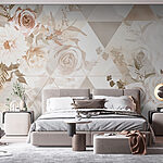 Papel de parede Papel de parede com flores e triângulos