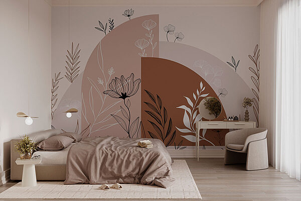 Desenho gráfico de flores e folhas Papel de parede Desenho gráfico de flores e folhas