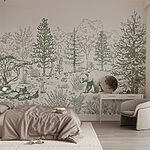 Papel de parede Desenho de um urso numa floresta