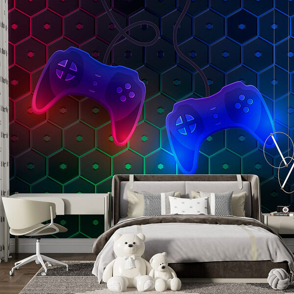 Papel de parede Controlador de jogos sobre um fundo hexagonal
