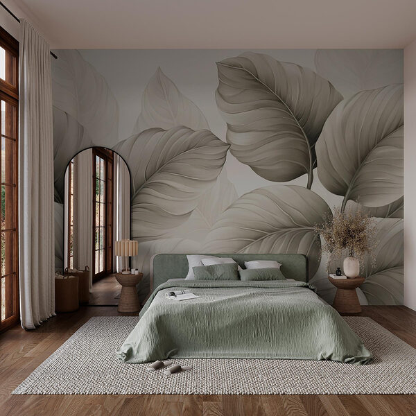 Papel de parede Folhas suaves e curvas em tons suaves