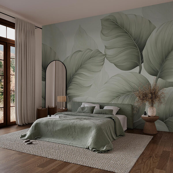 Papel de parede Folhas exuberantes em tons verdes suaves