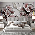 Papel de parede Parede com flores e folhas