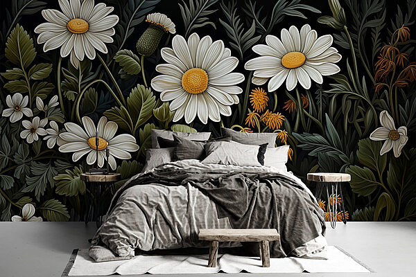 Pintura de flores e folhas Papel de parede Pintura de flores e folhas