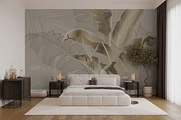 Folhas elegantes em tons suaves Papel de parede Folhas elegantes em tons suaves