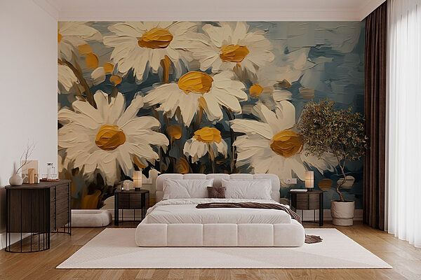 Pintura de flores brancas e amarelas Papel de parede Pintura de flores brancas e amarelas
