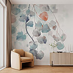 Papel de parede Folhas delicadas em tons suaves.
